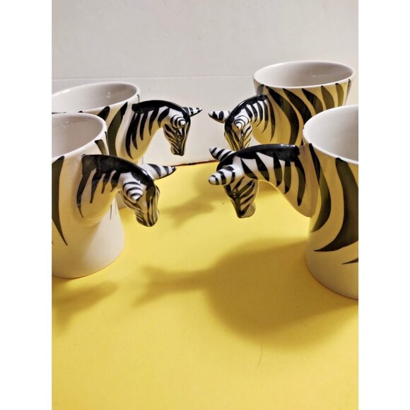 Pier 1 Imports Novelty Coffee Mug set of 4 , Zebra 3D handle - Picture 9 of 11